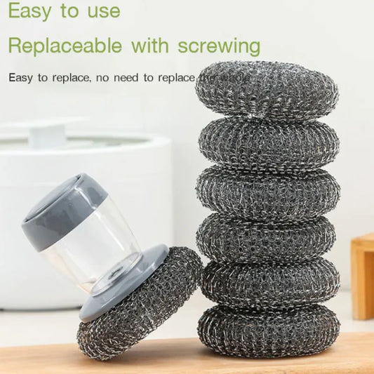Revolutionary Kitchen Wash Pot Dish Brush with Press-Activated Liquid Dispenser for Effortless Pan Cleaning