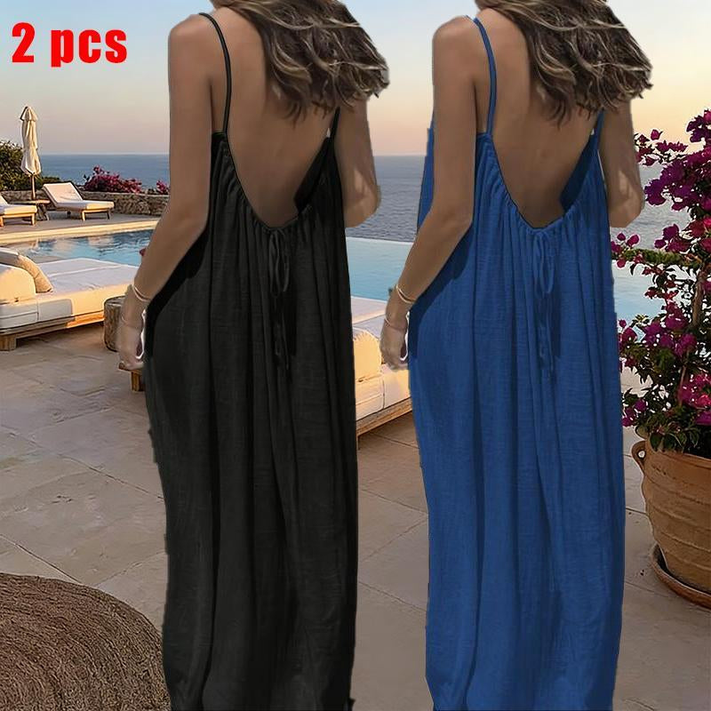 Women'S Solid Color Cami Lounge Dress, Elegant Sleeveless Long Dress for Summer, Ladies Sleepwear for Indoor Wear