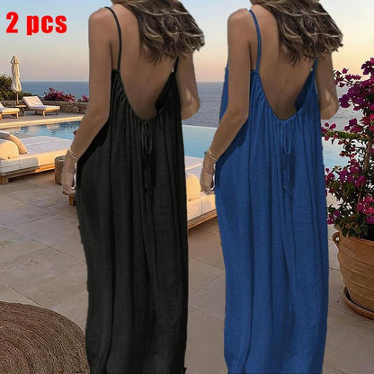 Women'S Solid Color Cami Lounge Dress, Elegant Sleeveless Long Dress for Summer, Ladies Sleepwear for Indoor Wear