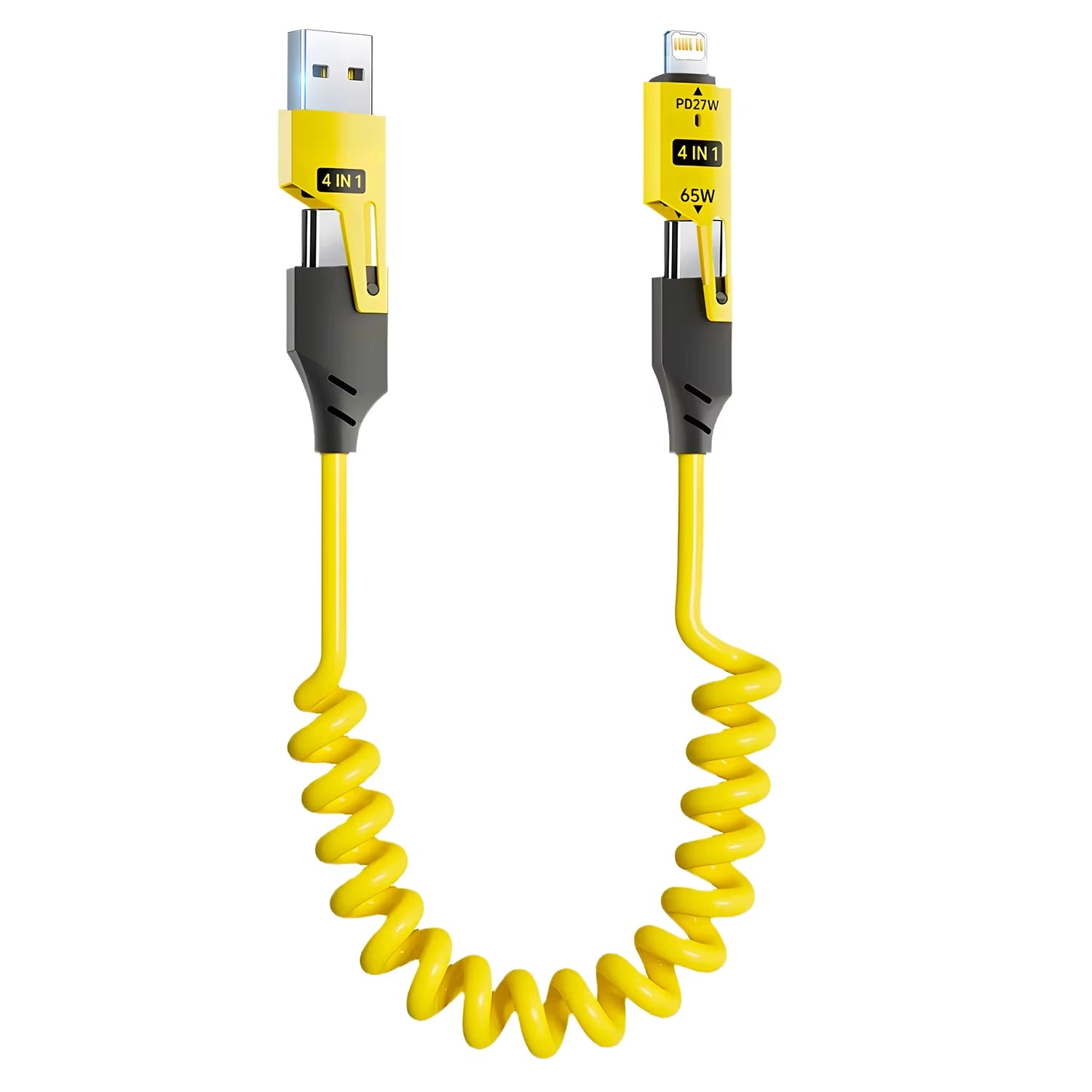 Experience Lightning-Fast Charging with the 65W Quick Charge Spring USB Cable - 4 in 1 Spring Data Cable for iPhone, iPad, MacBook, and Huawei