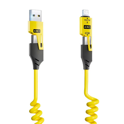 Experience Lightning-Fast Charging with the 65W Quick Charge Spring USB Cable - 4 in 1 Spring Data Cable for iPhone, iPad, MacBook, and Huawei