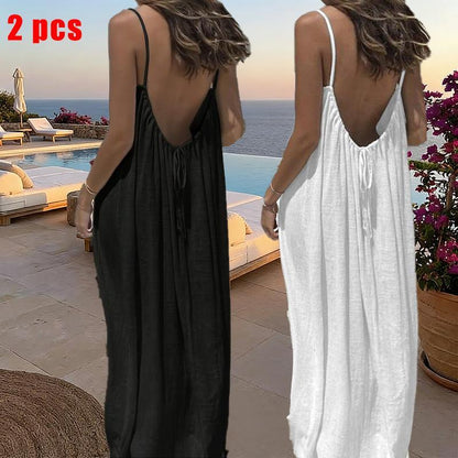 Women'S Solid Color Cami Lounge Dress, Elegant Sleeveless Long Dress for Summer, Ladies Sleepwear for Indoor Wear
