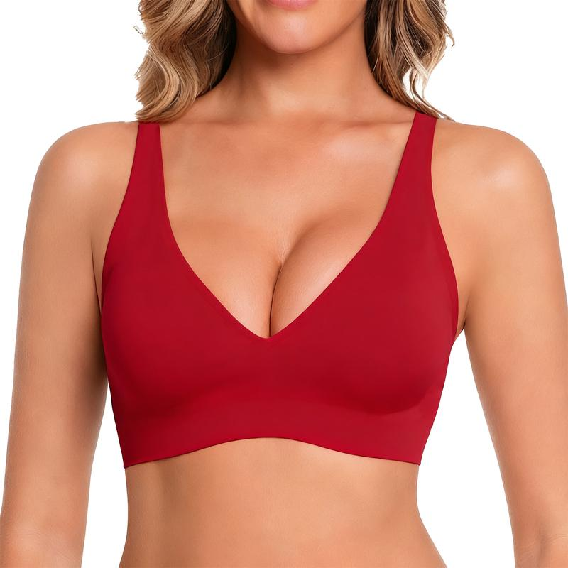 VRCOMFY Jelly Wireless Womens Comfortable Wireless Bras Push up Bralettes Seamless Tshirts Bras Deep V Everyday Bras