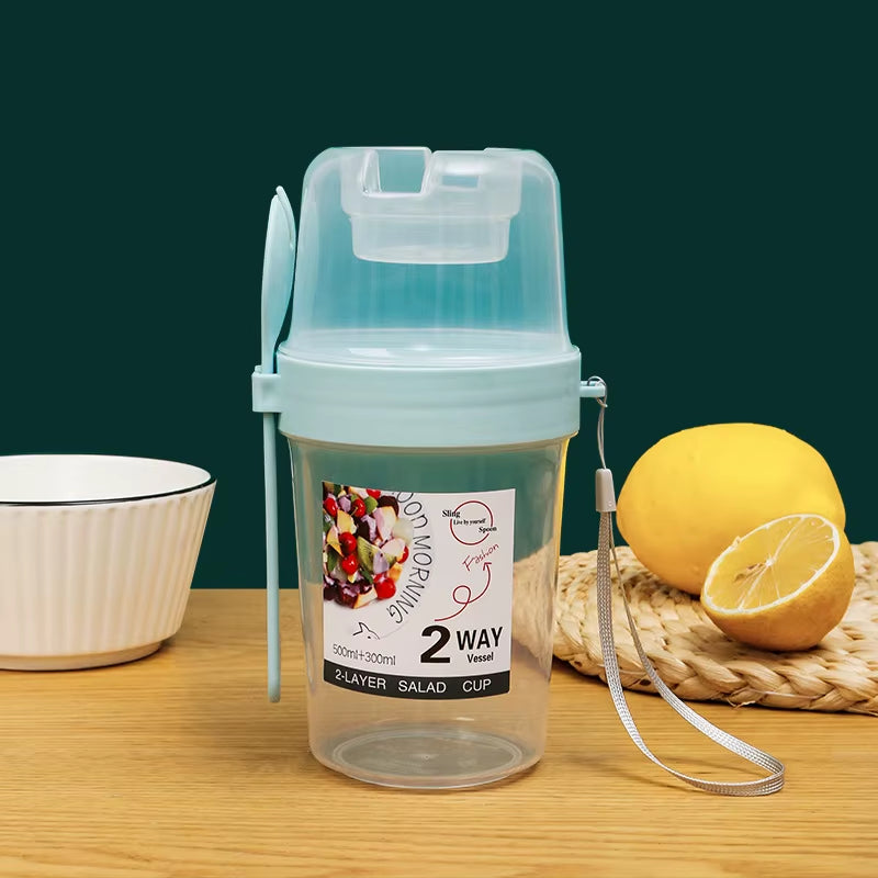 Elevate Your Breakfast with Our Two-Layer Cartoon Salad Cup - Perfect for Fruits, Oats, and Yogurt on the Go!