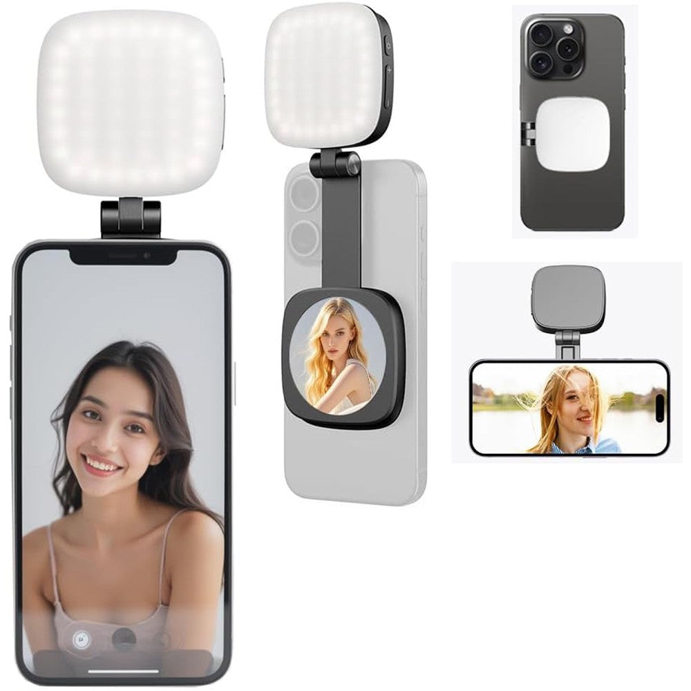 Illuminate Your Selfies with the Magnetic Selfie Light - MagSafe Compatible LED Light with Built-in Mirror