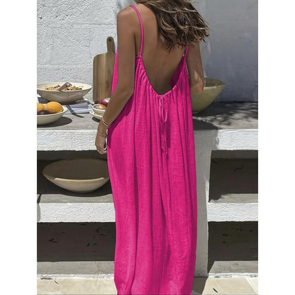Women'S Solid Color Cami Lounge Dress, Elegant Sleeveless Long Dress for Summer, Ladies Sleepwear for Indoor Wear