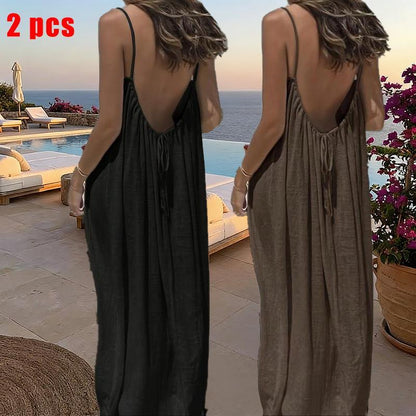 Women'S Solid Color Cami Lounge Dress, Elegant Sleeveless Long Dress for Summer, Ladies Sleepwear for Indoor Wear