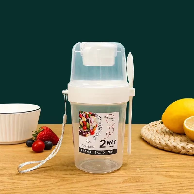 Elevate Your Breakfast with Our Two-Layer Cartoon Salad Cup - Perfect for Fruits, Oats, and Yogurt on the Go!