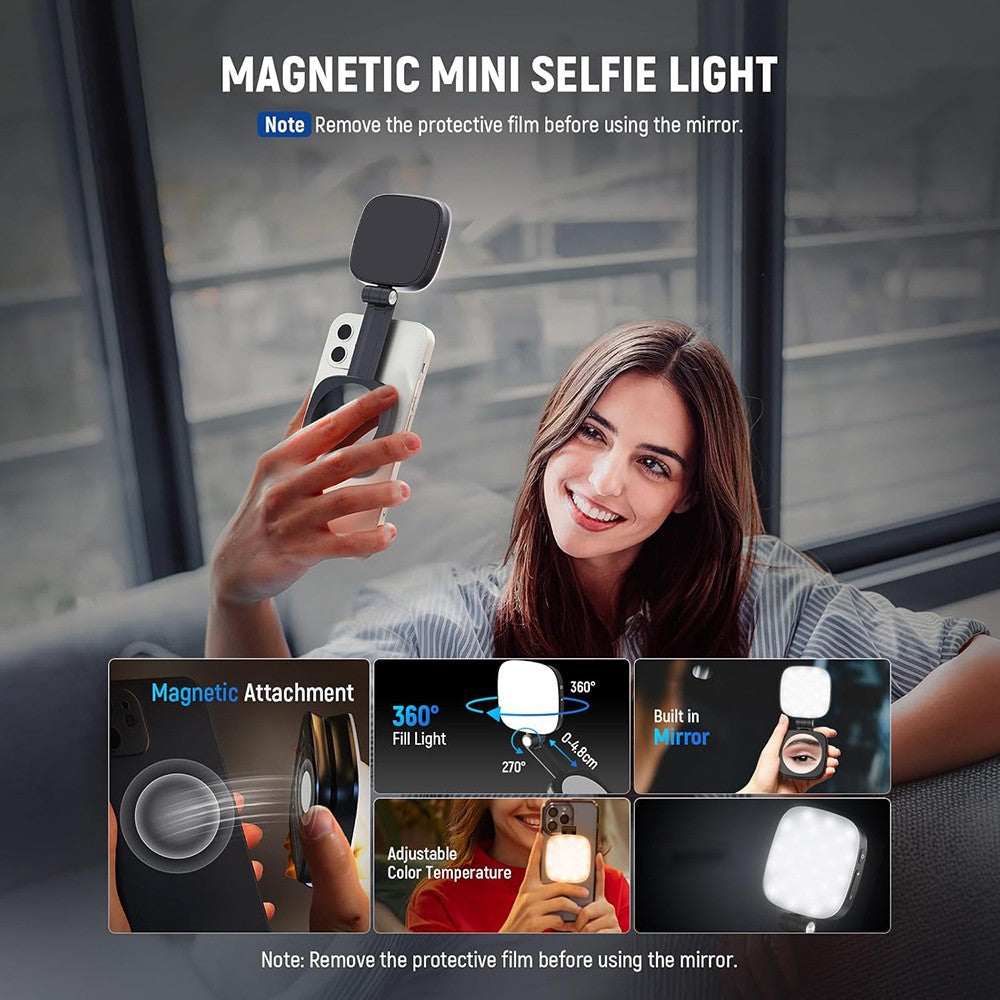 Illuminate Your Selfies with the Magnetic Selfie Light - MagSafe Compatible LED Light with Built-in Mirror