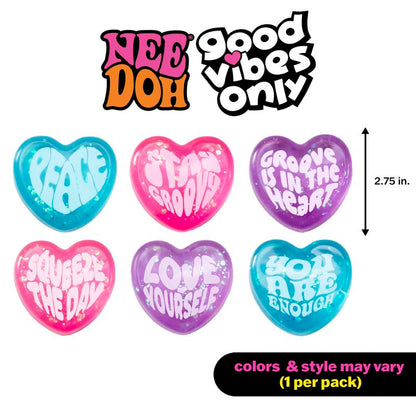 Needoh Good Vibes Only Heart-Shaped Stress Relief Toy with Inspirational Messages and Super Solid Squish - Fun & Relaxing for Kids and Adults
