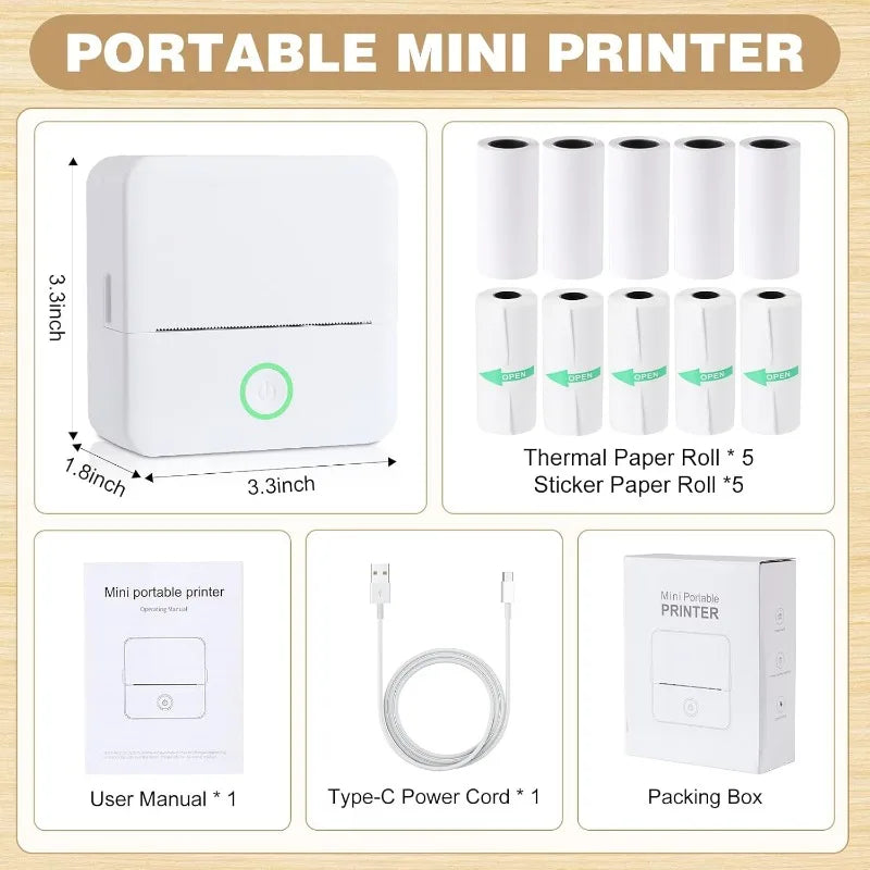 Compact Thermal Mini Printer - Portable Bluetooth Inkless Sticker Maker for Creative DIY Photo Printing