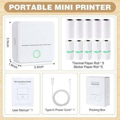 Compact Thermal Mini Printer - Portable Bluetooth Inkless Sticker Maker for Creative DIY Photo Printing