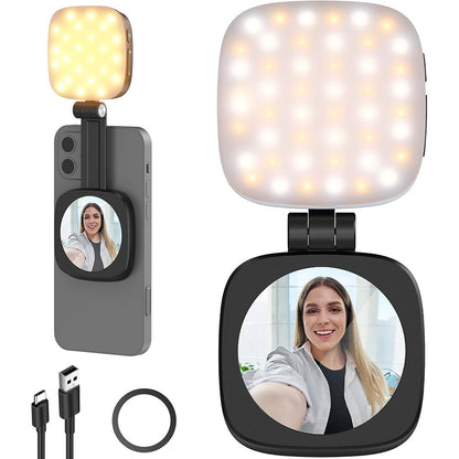 Illuminate Your Selfies with the Magnetic Selfie Light - MagSafe Compatible LED Light with Built-in Mirror