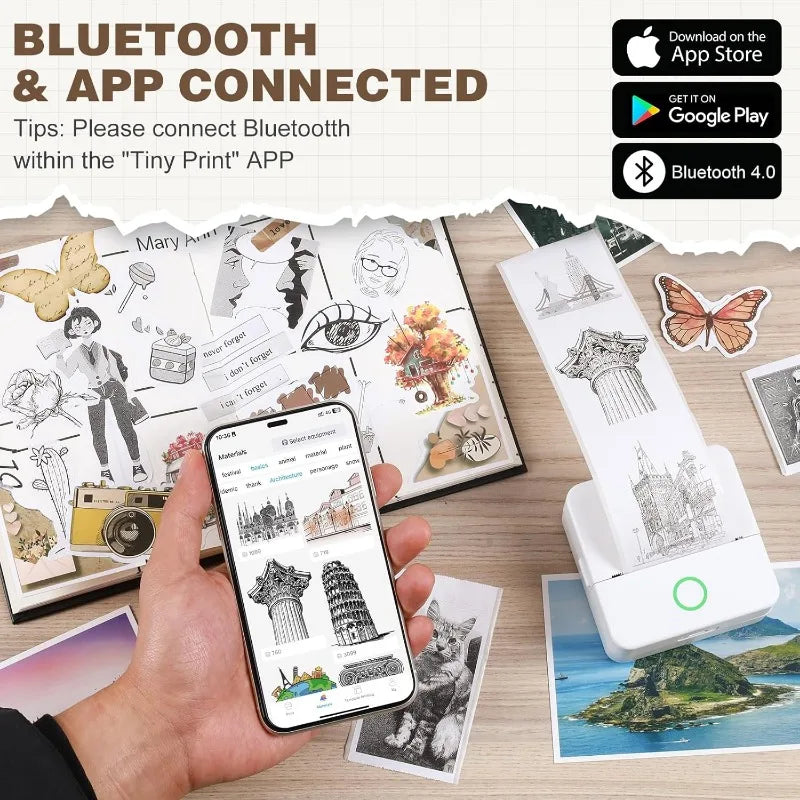 Compact Thermal Mini Printer - Portable Bluetooth Inkless Sticker Maker for Creative DIY Photo Printing