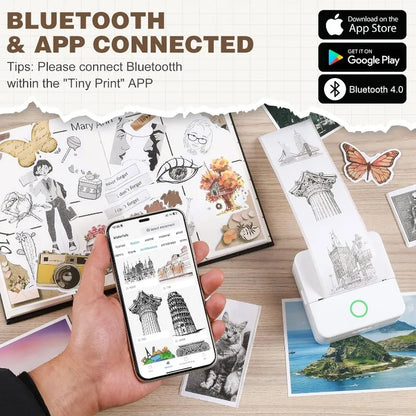 Compact Thermal Mini Printer - Portable Bluetooth Inkless Sticker Maker for Creative DIY Photo Printing
