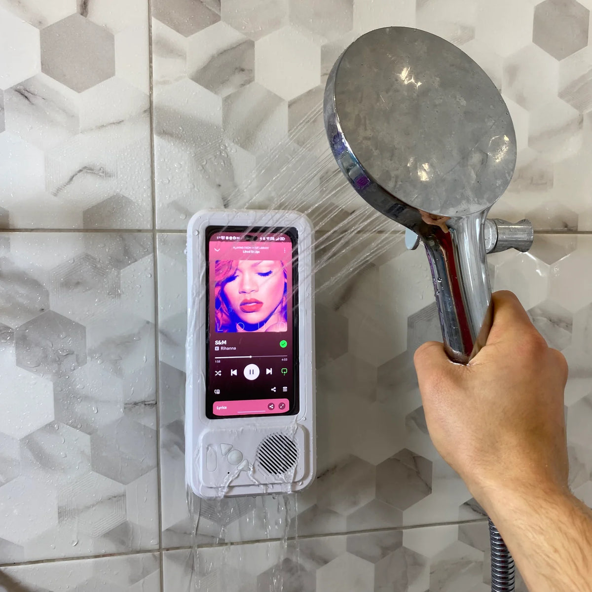 Shower Phone Holder + Bluetooth Speaker (Waterproof)