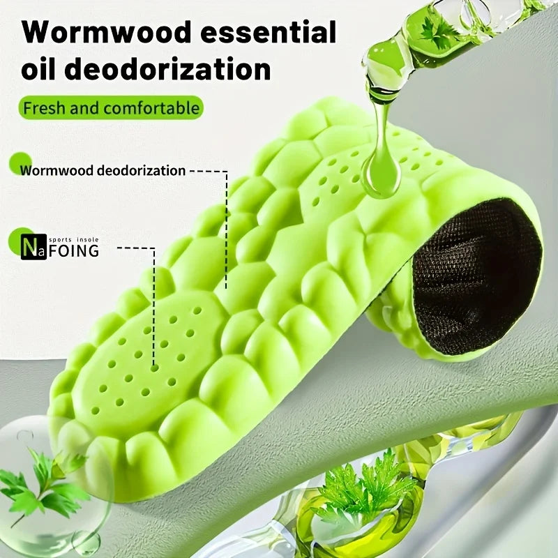 Experience Ultimate Comfort with Our Shock-Absorbing, Breathable Wormwood Deodorant Insoles – Perfect for Arch Support and Sweat Absorption!