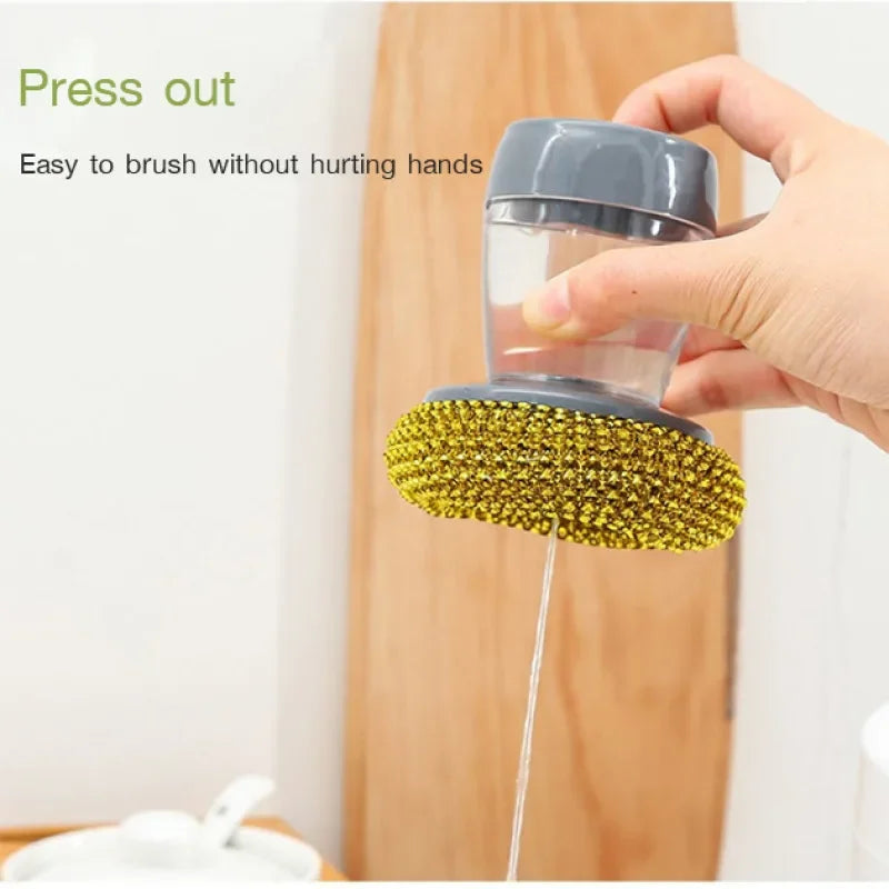 Revolutionary Kitchen Wash Pot Dish Brush with Press-Activated Liquid Dispenser for Effortless Pan Cleaning