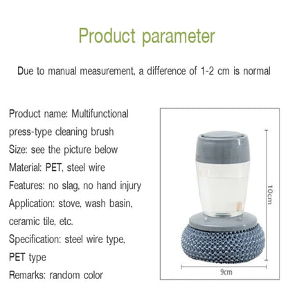 Revolutionary Kitchen Wash Pot Dish Brush with Press-Activated Liquid Dispenser for Effortless Pan Cleaning