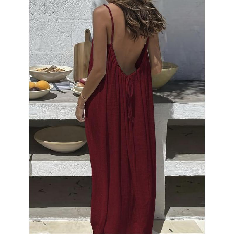 Women'S Solid Color Cami Lounge Dress, Elegant Sleeveless Long Dress for Summer, Ladies Sleepwear for Indoor Wear