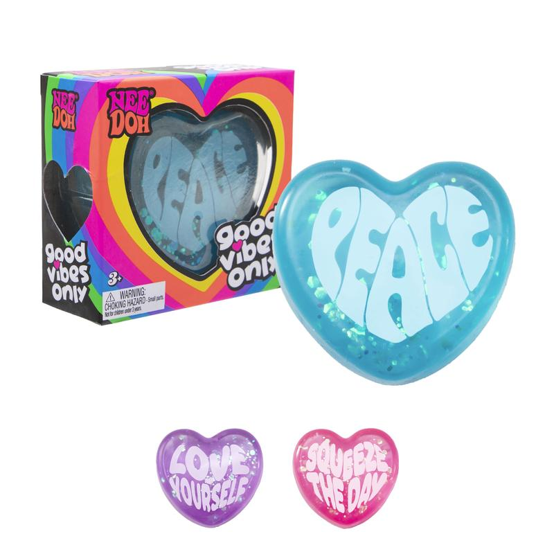 Needoh Good Vibes Only Heart-Shaped Stress Relief Toy with Inspirational Messages and Super Solid Squish - Fun & Relaxing for Kids and Adults
