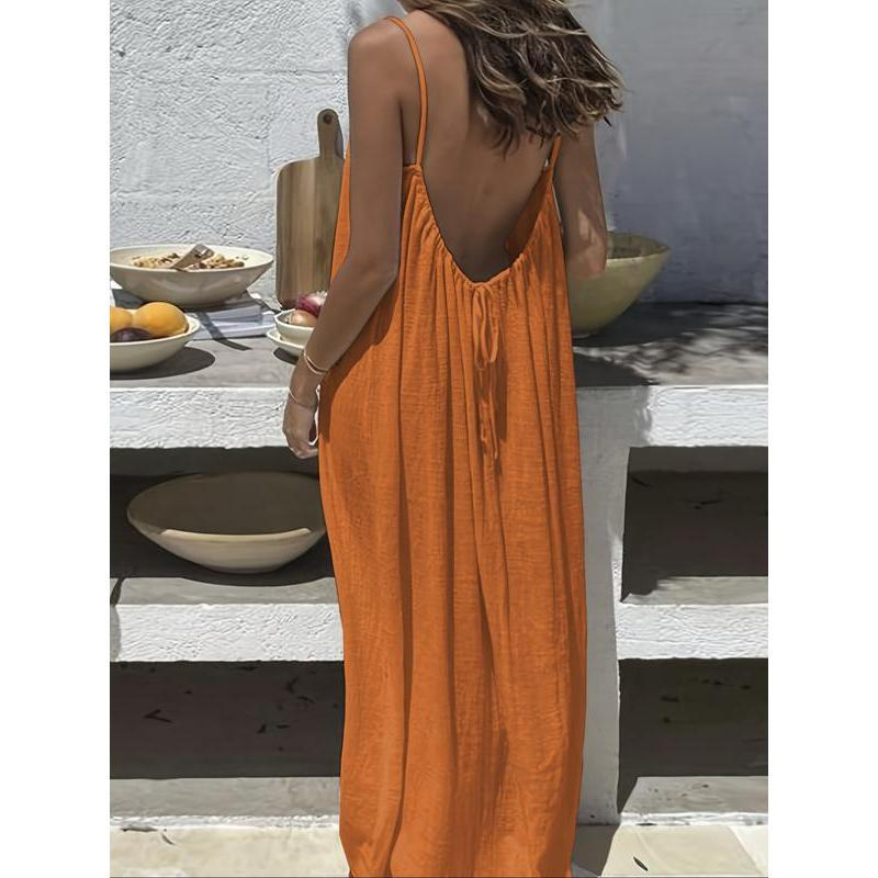 Women'S Solid Color Cami Lounge Dress, Elegant Sleeveless Long Dress for Summer, Ladies Sleepwear for Indoor Wear