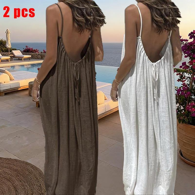 Women'S Solid Color Cami Lounge Dress, Elegant Sleeveless Long Dress for Summer, Ladies Sleepwear for Indoor Wear