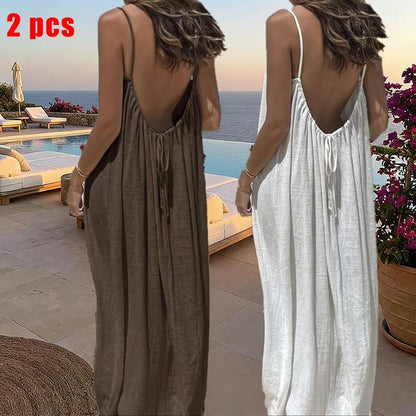 Women'S Solid Color Cami Lounge Dress, Elegant Sleeveless Long Dress for Summer, Ladies Sleepwear for Indoor Wear