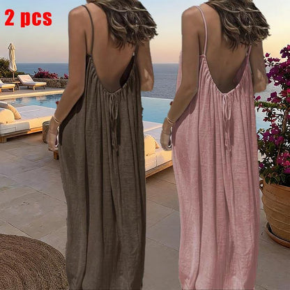 Women'S Solid Color Cami Lounge Dress, Elegant Sleeveless Long Dress for Summer, Ladies Sleepwear for Indoor Wear